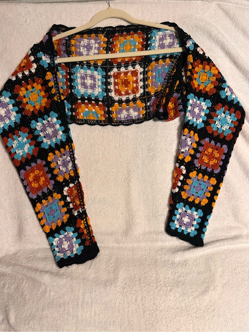 Crochet Square-Pattern Bolero Sweater - Multi-Color